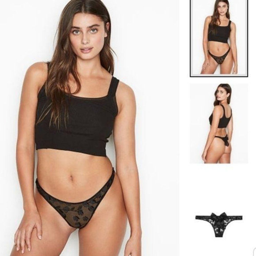 NWT Victoria's Secret Luxe Floral Bow Back Thong Panty